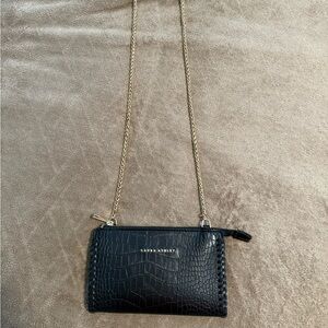 Laura Ashley Black Croc-Embossed Crossbody Bag
